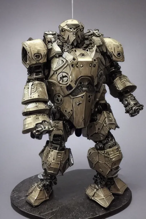 Image similar to a bearded man in bulky mech armor that looks too big for his head. highly detailed, intricate. hyper realistic.