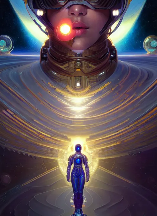 Prompt: hyper detailed ultra sharp painting of a interstellar sentinel human. trending on artstation, warpaint aesthetic, earthwave, colorful, galactic, ornate, intricate, digital painting, concept art, smooth, sharp focus, illustration, art by artgerm and greg rutkowski and alphonse mucha, 8 k