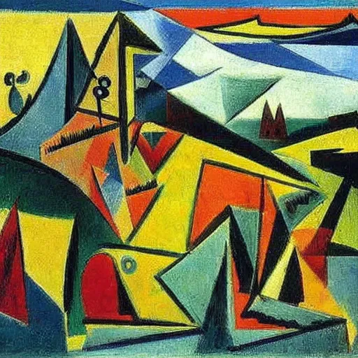 Prompt: Landscape, by Pablo Picasso.