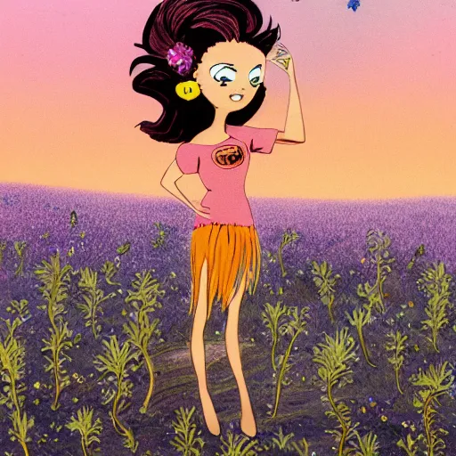 Image similar to The body art depicts a woman standing in a field of ashes, her dress billowing in the wind. Her hair is wild and her eyes are closed, and she seems to be in a trance-like state. The body art is dark and atmospheric, and the ashes in the field seem to be almost alive, swirling around. Powerpuff Girls by Richard Scarry, by Heywood Hardy unified