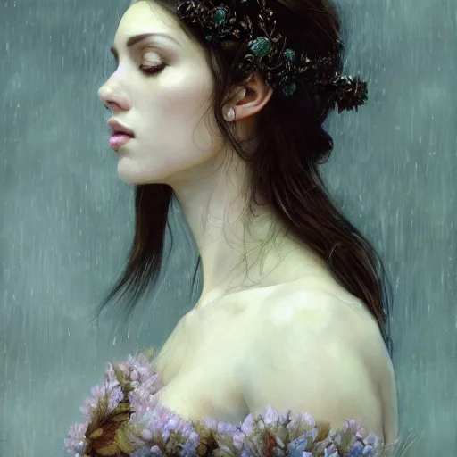 Image similar to of a beautiful brunette women intricate skin, fur, silicone cover, elegant, peaceful, full body, hyper realistic, extremely detailed, dnd character art portrait, fantasy art, intricate fantasy painting, dramatic lighting, vivid colors, deviant art, artstation, by edgar maxence and caravaggio and michael whelan and delacroix