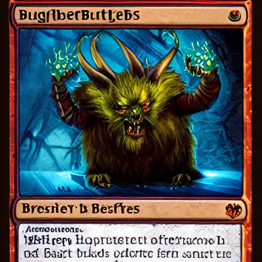 Image similar to very high resolution photo of a magic the gathering card called the bugblatter beast.