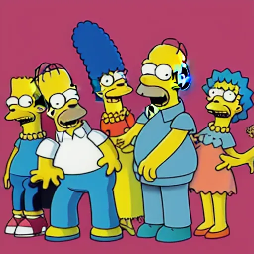 Prompt: simpsons characters in a group photo by matt groening