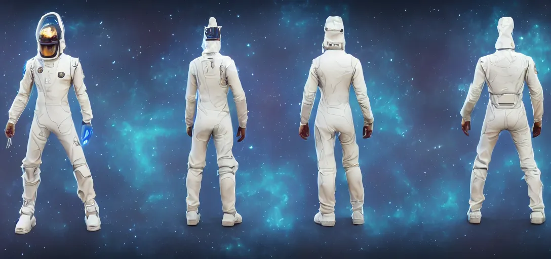 Image similar to character sheet concept art of a galaxy from fortnite wearing a white three - piece suit, realistic, hyperrealistic, photographic, costume, wlop, dan mumford, greg rutkowski, high detail, octane render, alexander mcqueen, james gurney, james jean, mucha, photo, 8 k, intricate