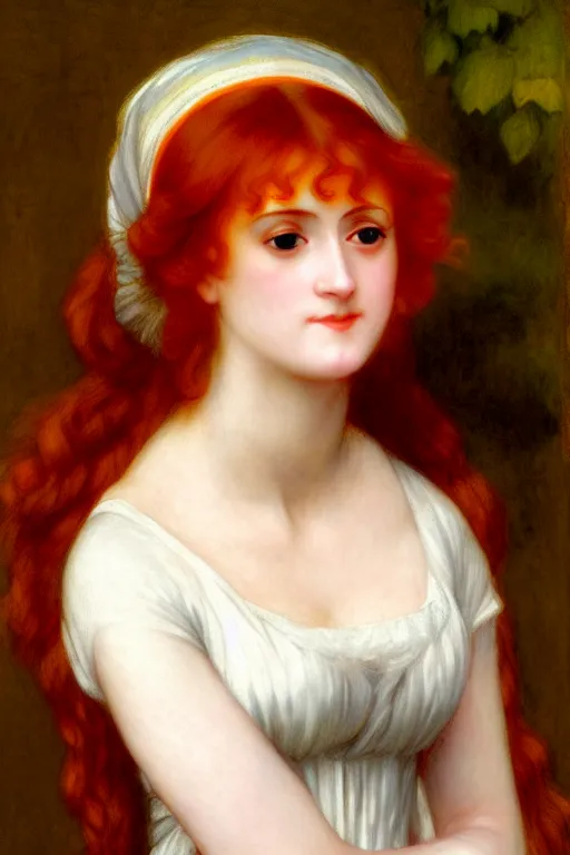 Image similar to jane austen orange red hair, painting by rossetti bouguereau, detailed art, artstation