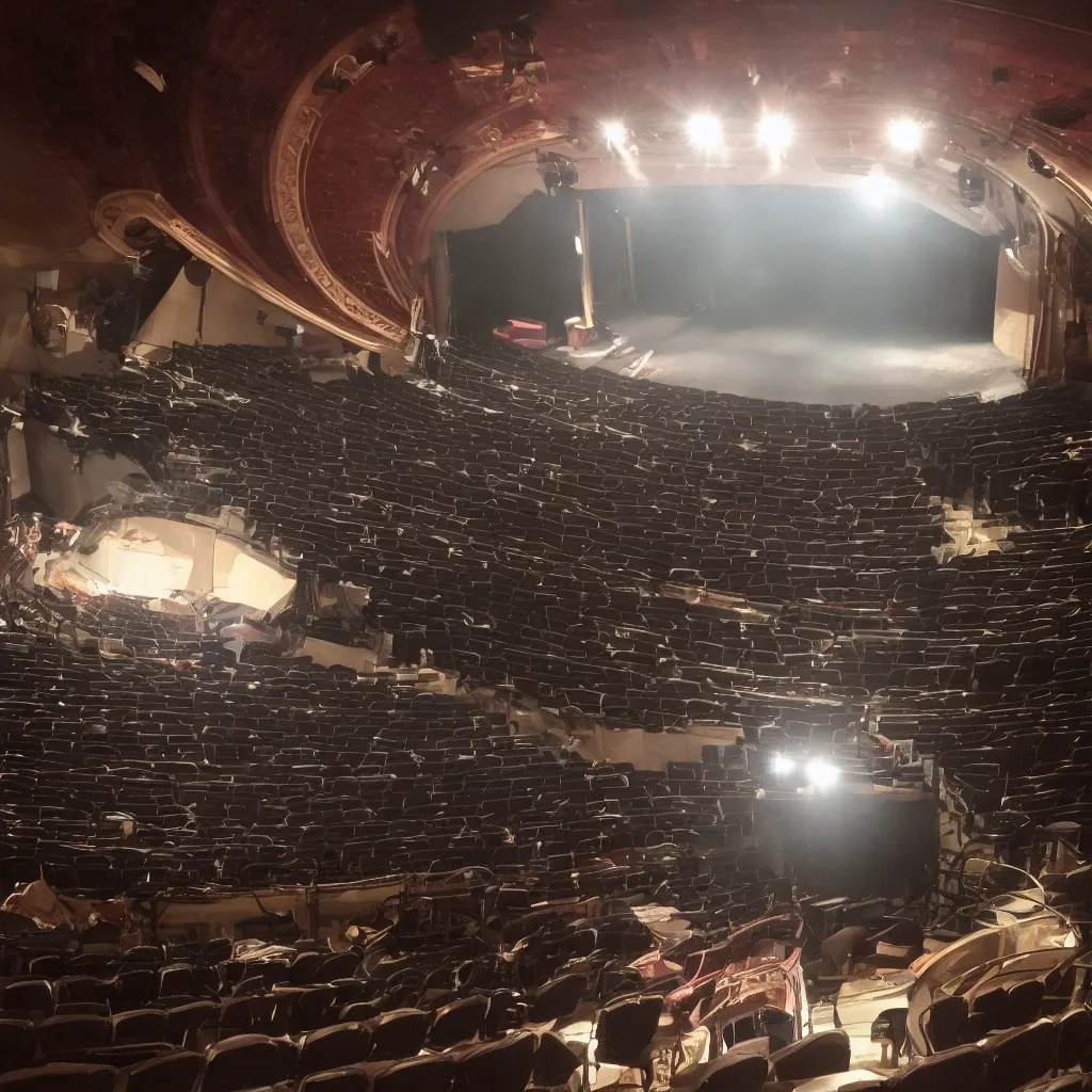 Prompt: a photograph of a tornado on a theater stage