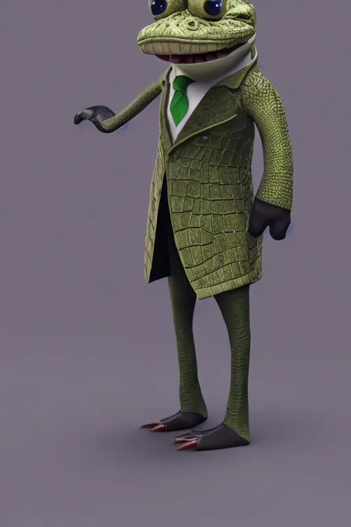 Prompt: a crocodile wearing a formal overcoat, Pixar style, 3D render, octane render, unreal engine 5, path tracing, cute, Disney style, 4K, natural lighting, high quality, highly detailed, low poly,