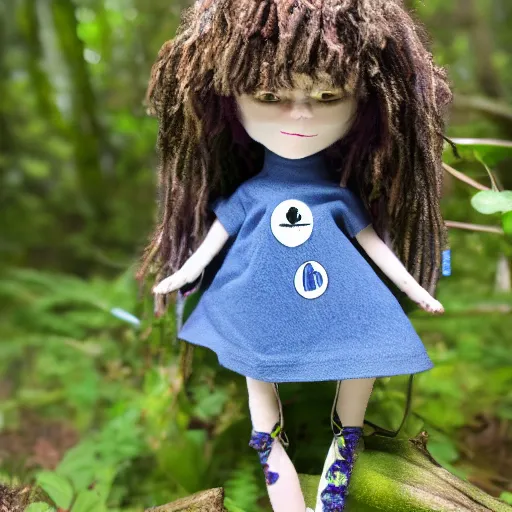 Prompt: blue'snappy gifts'logo doll in magical forest, gifts, dark atmosphere, high detail, soft lighting, 8 k