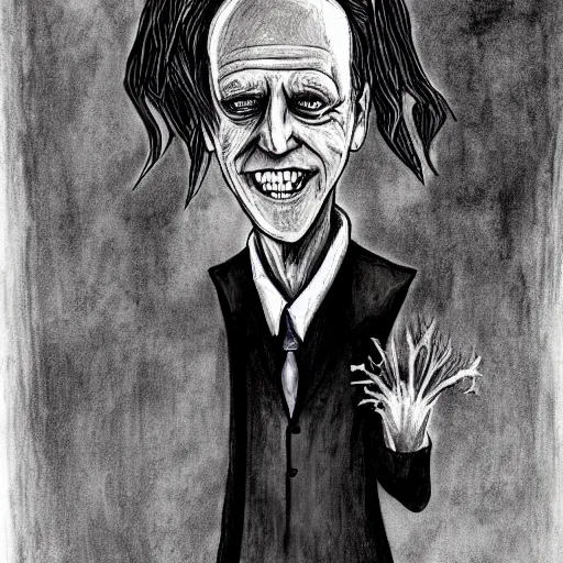Prompt: grunge drawing of how biden in the style of corpse bride