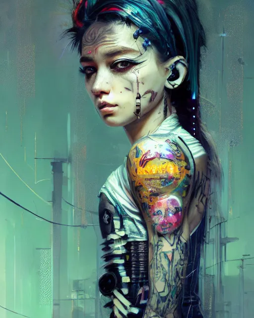 Prompt: detailed portrait Young Gangster Girl cyberpunk futuristic ((neon)) tattoes, styled hair Reflective gauzy fine-spun film jacket, decorated traditional ornaments by Carl Spitzweg ismail inceoglu dragan bibin hans thoma greg rutkowski Alexandros Pyromallis Nekro illustrated Perfect face, fine details, realistic shaded, fine-face, pretty face