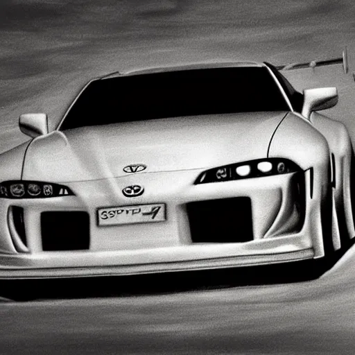 Image similar to toyota supra flying through the skies leaving a vapor trail, children's drawing, insanely detailed