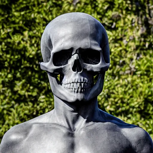 Prompt: statue of david with a skull face. realistic photo. 8 k.