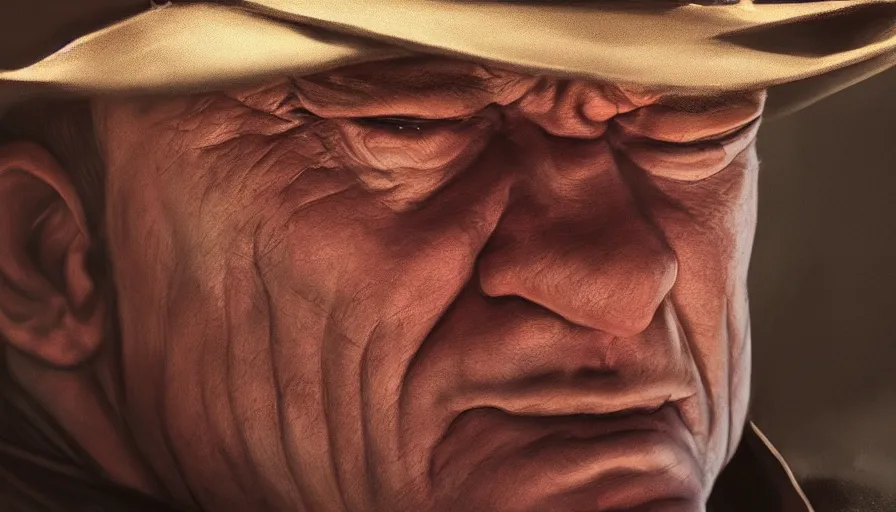 Prompt: Serious John Wayne, hyperdetailed, artstation, cgsociety, 8k