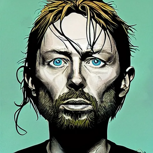 Prompt: Thom Yorke comic book cover