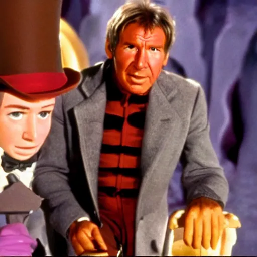 Image similar to A still of Harrison Ford in Willy Wonka