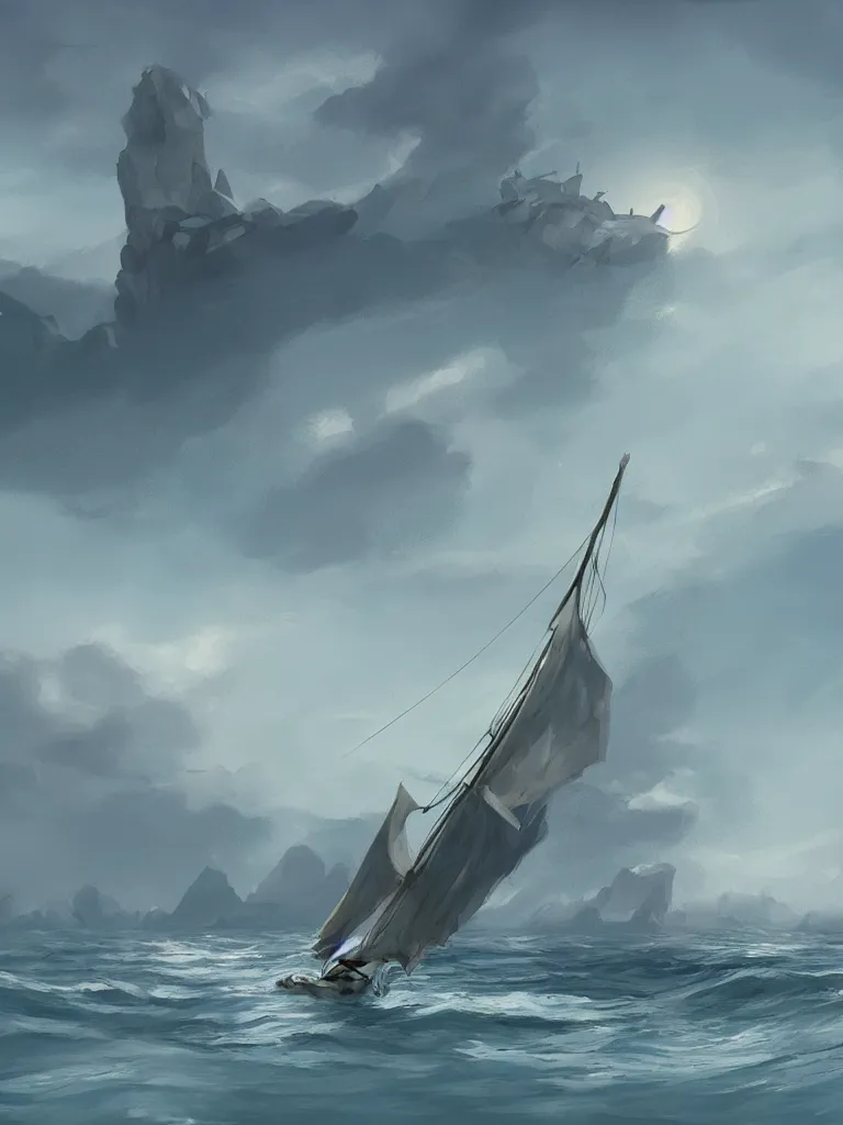 Image similar to sinking sailboat by disney concept artists, blunt borders, rule of thirds