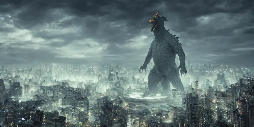 Prompt: Kaiju towering above Belgrade, concept art, dramatic lighting, trending on artstation, 4k, hyperrealistic, focused, extreme details,unreal engine 5, cinematic, masterpiece