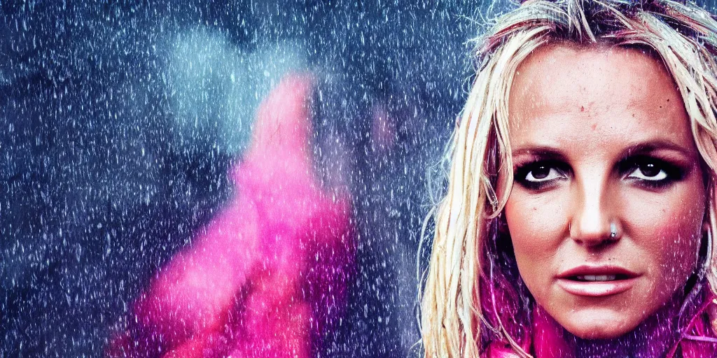 Prompt: a film still of britney spears , vibrant, cold, misty and wet, 50mm lens, lineart behance hd, dramatic lighting, global illumination, trending on Artstation, bloom