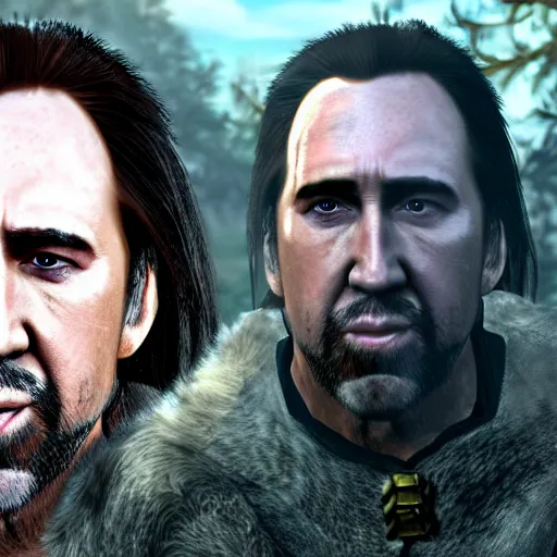 Image similar to Nicholas Cage as a Skyrim character, very detailed, 4k