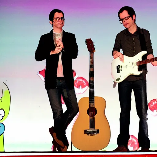 Prompt: greg heffley on stage with weezer