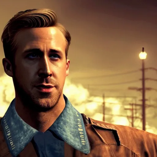 Image similar to ryan gosling in fallout 4