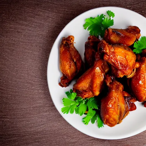 Image similar to chicken wings on a beautifull plate, food photography, studio lighting