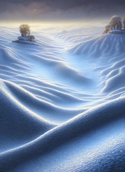 Image similar to a hyper - detailed 3 d render like a oil painting of winter in the low - poly hills, surrealism!!!!! surreal concept art, lifelike, photorealistic, digital painting, aesthetic, smooth, sharp focus, artstation hd, by greg rutkowski, krenz cushart, chris tulloch mccabe, valentina remenar and asher duran,