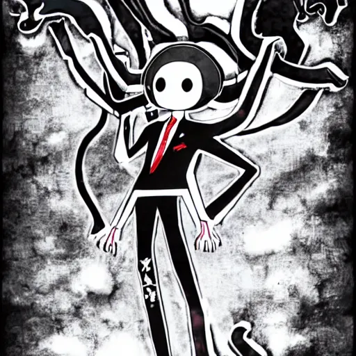 Prompt: Slenderman drawn by Kazuma Kaneko for the game Shin Megami Tensei IV