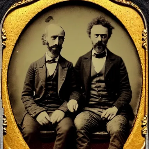 Image similar to tintype photo of “ rick and morty ” “ 1 8 8 0 s ” detailed