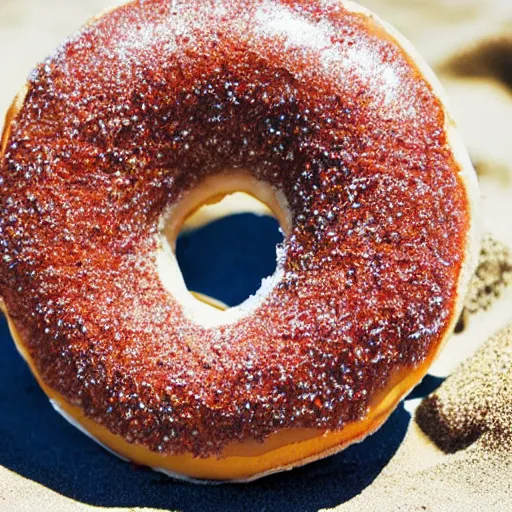 Image similar to a donut resting at the beach