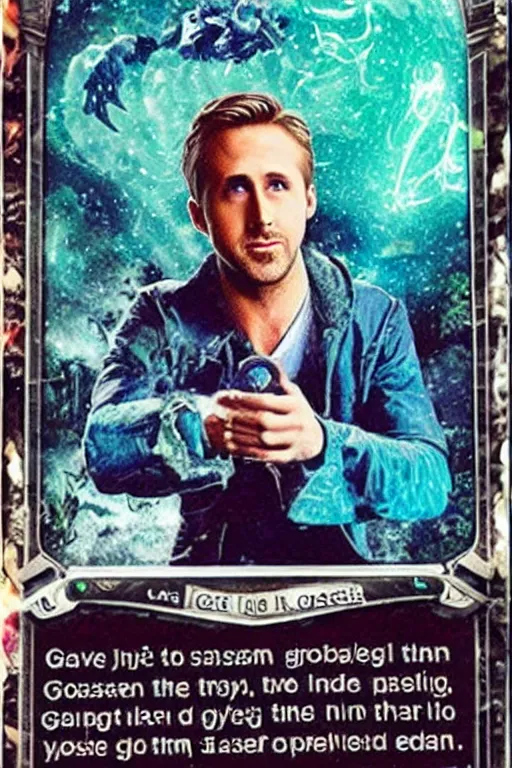 Image similar to ryan gosling, magic the gathering card