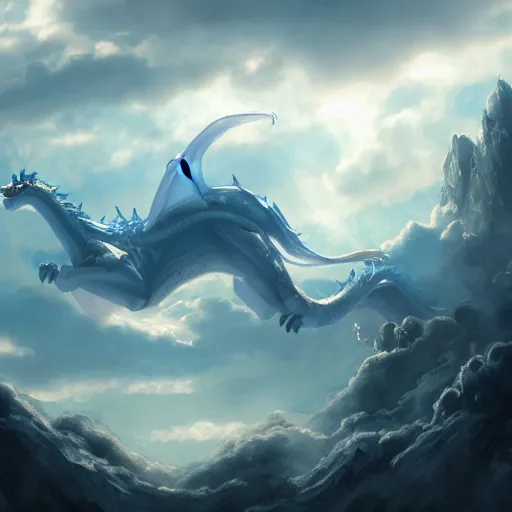 Prompt: A dragon made of clouds, concept art, matte painting, 8k, highly detailed, artstation