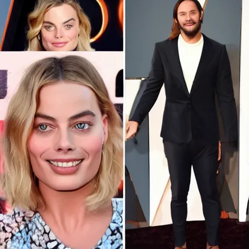 Image similar to before and after of margot robbie transformation to a man