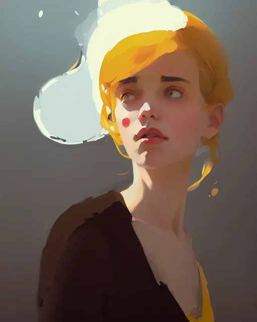 Image similar to cottagecore hyper - realistic portrait of a woman, persian daisy, by atey ghailan, by greg rutkowski, by greg tocchini, by james gilleard, by joe fenton, by kaethe butcher, dynamic lighting, gradient light yellow, brown, blonde cream and white color scheme, grunge aesthetic