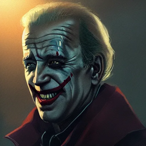 Image similar to joe biden as the joker, dramatic lighting, cinematic, establishing shot, extremly high detail, photorealistic, cinematic lighting, artstation, style by greg rutkowski