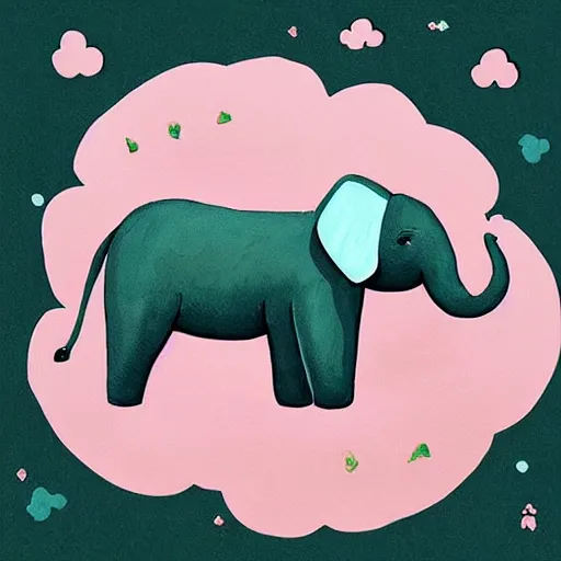 Prompt: “falling asleep with cute elephants made from clouds, illustration, detailed, smooth, pink white and green”