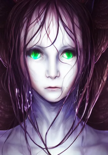 Image similar to beautiful portrait of a slime woman's face by aramaki shinji, amano yoshitaka, junji ito, tsutomu nihei, lilia alvarado, 8 k, hd