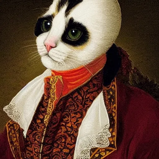 Prompt: a calico cat dressed as mozart