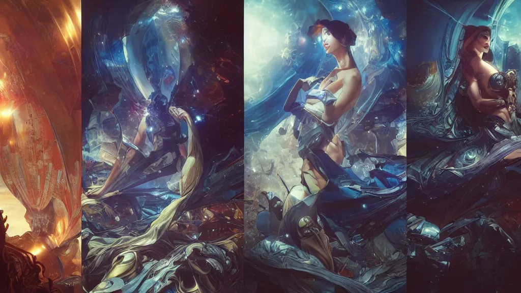 Image similar to two planets collision in a dark matter explosion, cyberpunk dark fantasy, art by artgerm and karol bak and moebius and alphonse mucha and greg rutkowski, hyperdetailed, ultrarealistic, octane render