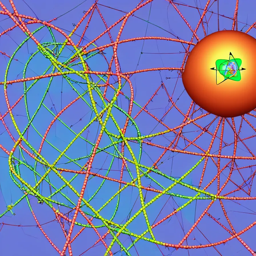 Image similar to schema of the inner workings of an atom and electron wit DNA