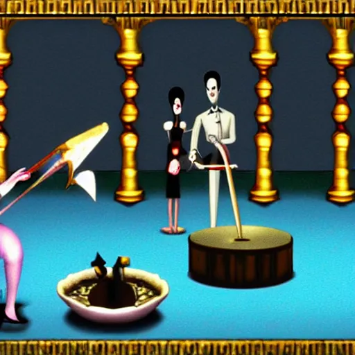 Image similar to the addams family with swords, all winking, Nintendo 64 Screenshot