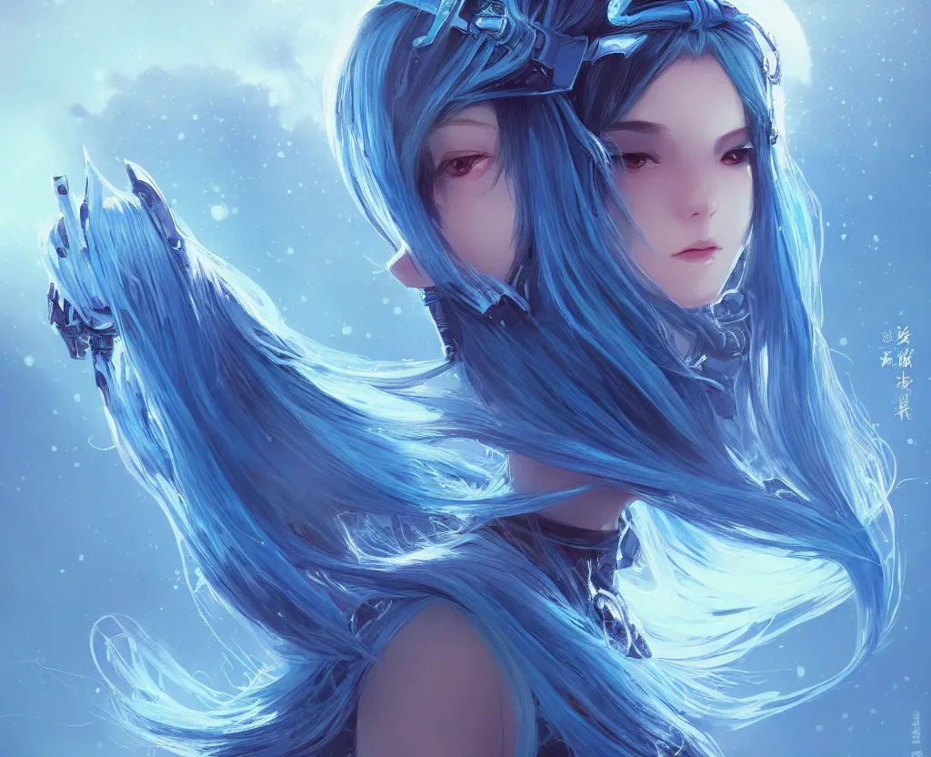 Image similar to portrait light cyan hair ninja gaiden girl, black plus little blue ninja wardrobe, at snowy fuji mountain sunrise, ssci - fi and fantasy, intricate and very very beautiful, detailed, digital painting, artstation, concept art, smooth and sharp focus, illustration, art by tian zi and wlop and alphonse mucha