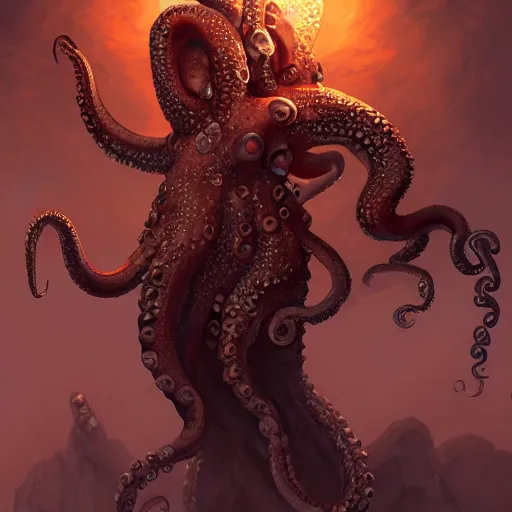 Image similar to octopus barbarian, digital artstation painting 8k intricate dramatic light