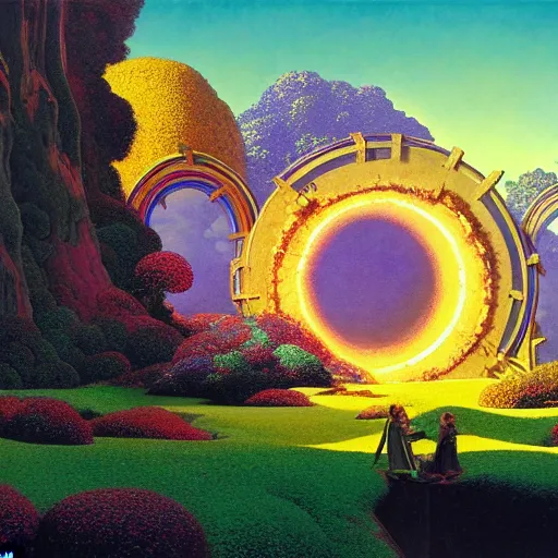 Prompt: a portal to another world glowing!!! with colorful kaleidoscopic light magic. detailed. rule of thirds. intricate. sharp focus. wide angle. unreal engine 8 k. painting by maxfield parrish. wlop. greg rutkowski.