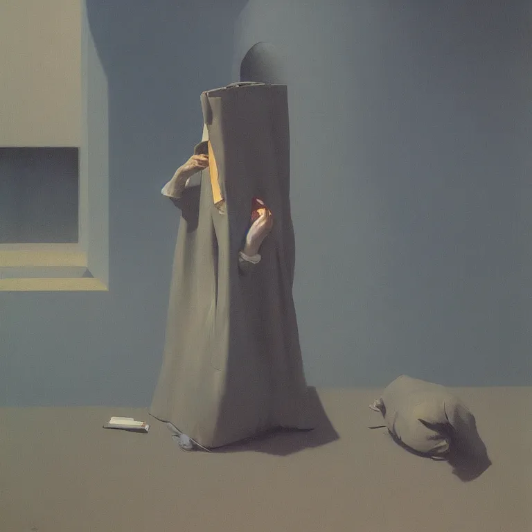 Image similar to bag over the head, Edward Hopper and James Gilleard, Zdzislaw Beksinski, Steven Outram highly detailed