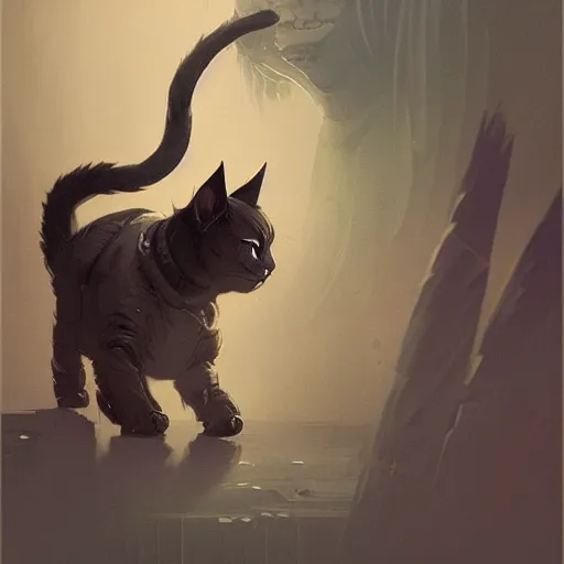 Image similar to cat as a samurai, background dark, highly detailed, digital illustration, trending in artstation, modern painting, smooth, sharp focus, intricate, by peter mohrbacher