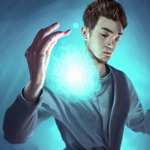 Image similar to a powerful psychic guy emitting psychic powers, highly detailed, digital painting, artstation, concept art, soft light, sharp focus, illustration