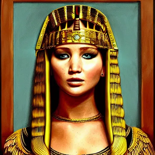 Prompt: amazing painting of Jennifer Lawrence as Cleopatra, NFT, art style by Monalisa