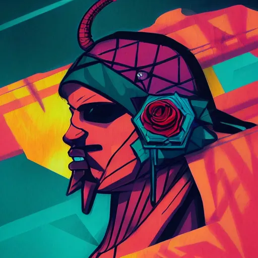 Image similar to Vega of Street Fighter 4 profile picture by Sachin Teng, asymmetrical, Organic Painting , Adidas, Impressive, Claw, Vega Mask, Violent, Dark, Rose Background, Snake, Powerful, geometric shapes, hard edges, energetic, graffiti, street art:2 by Sachin Teng:4