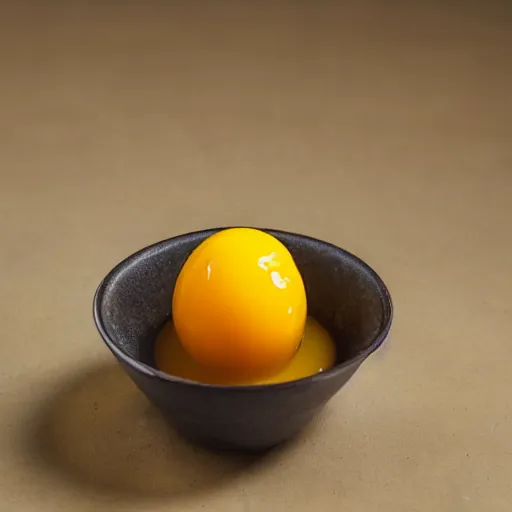 Image similar to close-up photo of half of an apple with a egg yolk inside, professional food photography, studio lighting